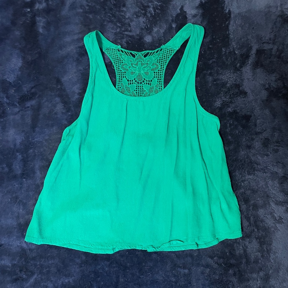 M Forever 21 aqua turquoise blue green crochet tank top